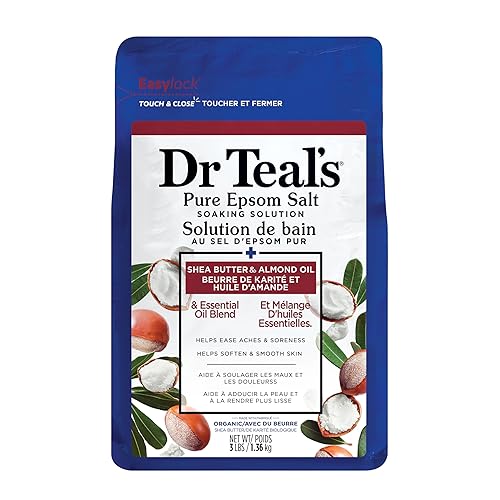 Dr Teal's Pure Epsom Salt Soak, Soften & Moisturize with Shea Butter & Almond Oil, 3lbs (Packaging May Vary) - Epsom Salt (1.36 kg)