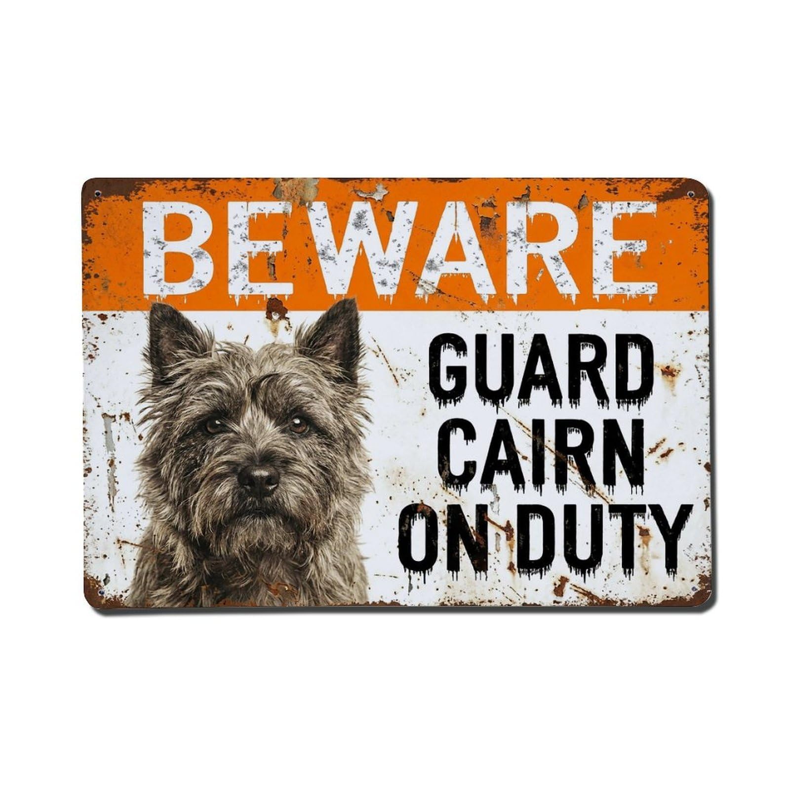 Vintage Funny Cairn Guard Beware of Dog Porch Metal Tin Sign Plaque Wall Decor for Cafe, Club Bar, Office, Garden Metal Poster 8x12Inch