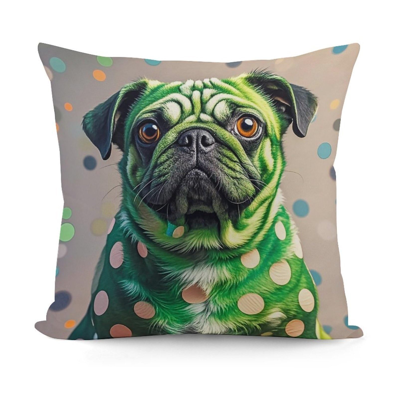 LZQPOEAS Green Polka Dot Pug Throw Pillow Cover 18x18 in Breathable Square Pillow Case Cozy Soft Pillowcase Protector Fashion Modern Couch Cushion Case for Living Room Bed Sofa Decor
