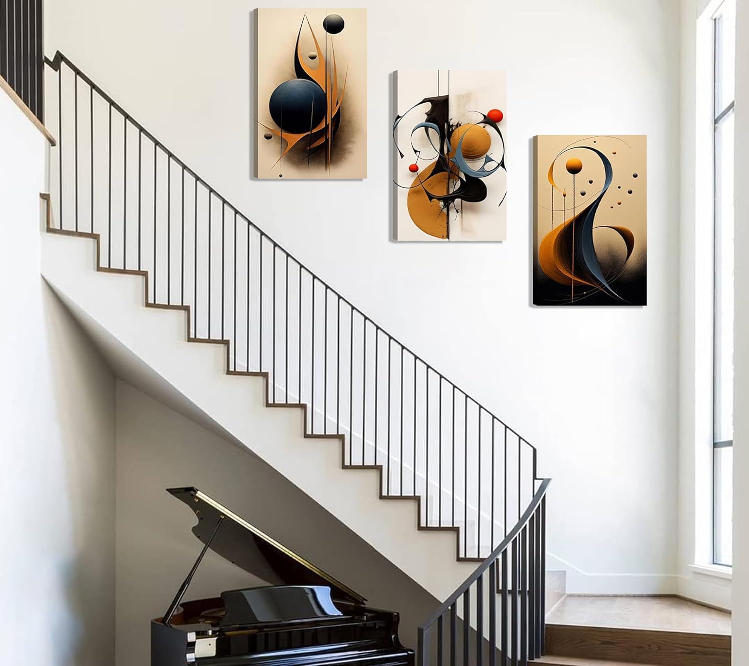 FTJOHKUY 3Pcs Frame Modern Minimalist Canvas Wall Art Abstract Geometric Wall Decor Pictures Painting Color Line Print Aesthetic Room Artwork for Office Bedroom Home Decoration 12x16in