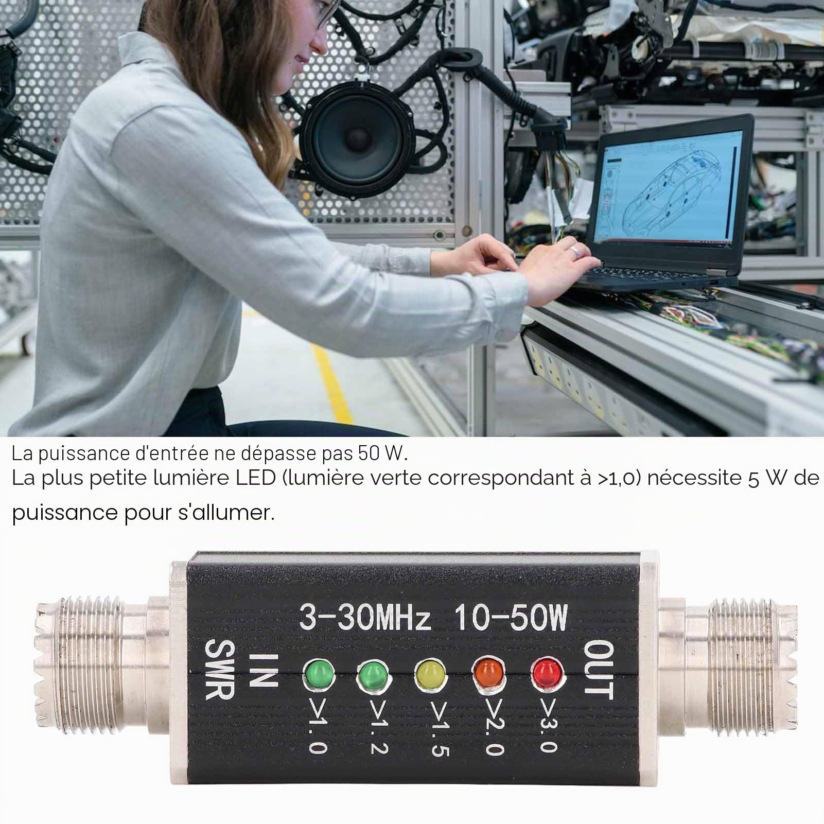 Compteur SWR Compteur de Puissance Portable Short Standing Meter pour Tester la Puissance SWR, jusqu'à 200 W de Puissance Type C Analyseur de Réseau