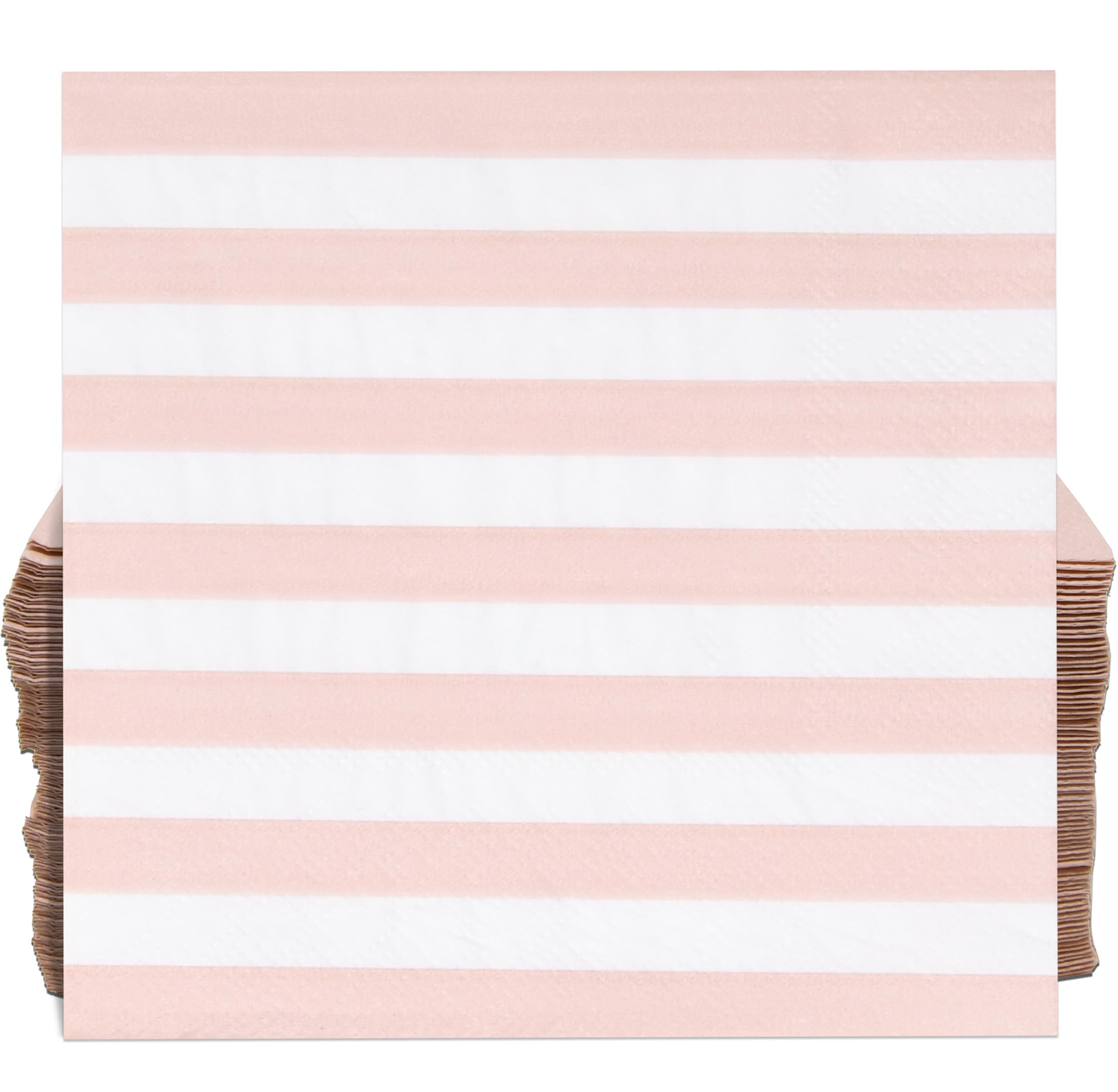 100 Pcs Pink & White Stripe Cocktail Beverage Napkins Disposable Paper Striped Dessert Napkin for Birthday Bridal & Baby Shower Party Supplies Decor