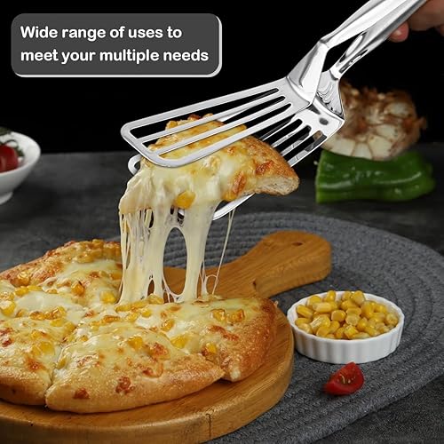 Miniatura 5 de DOERDO - Espátula de pescado, abrazadera de barbacoa de acero inoxidable, multiusos, pinza para pizza, espátula doble, utensilios de cocina para