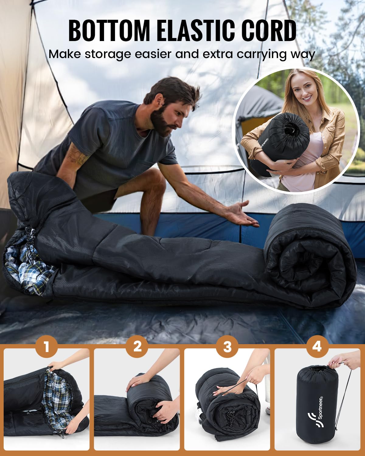 Saco De Dormir Adulto Saco Dormir Invierno Sportneer - 220x85 Cm, Capucha Desmontable, Franela, 3-4 Estaciones, Exterior Saco De Dormir Invierno - 10 Grados