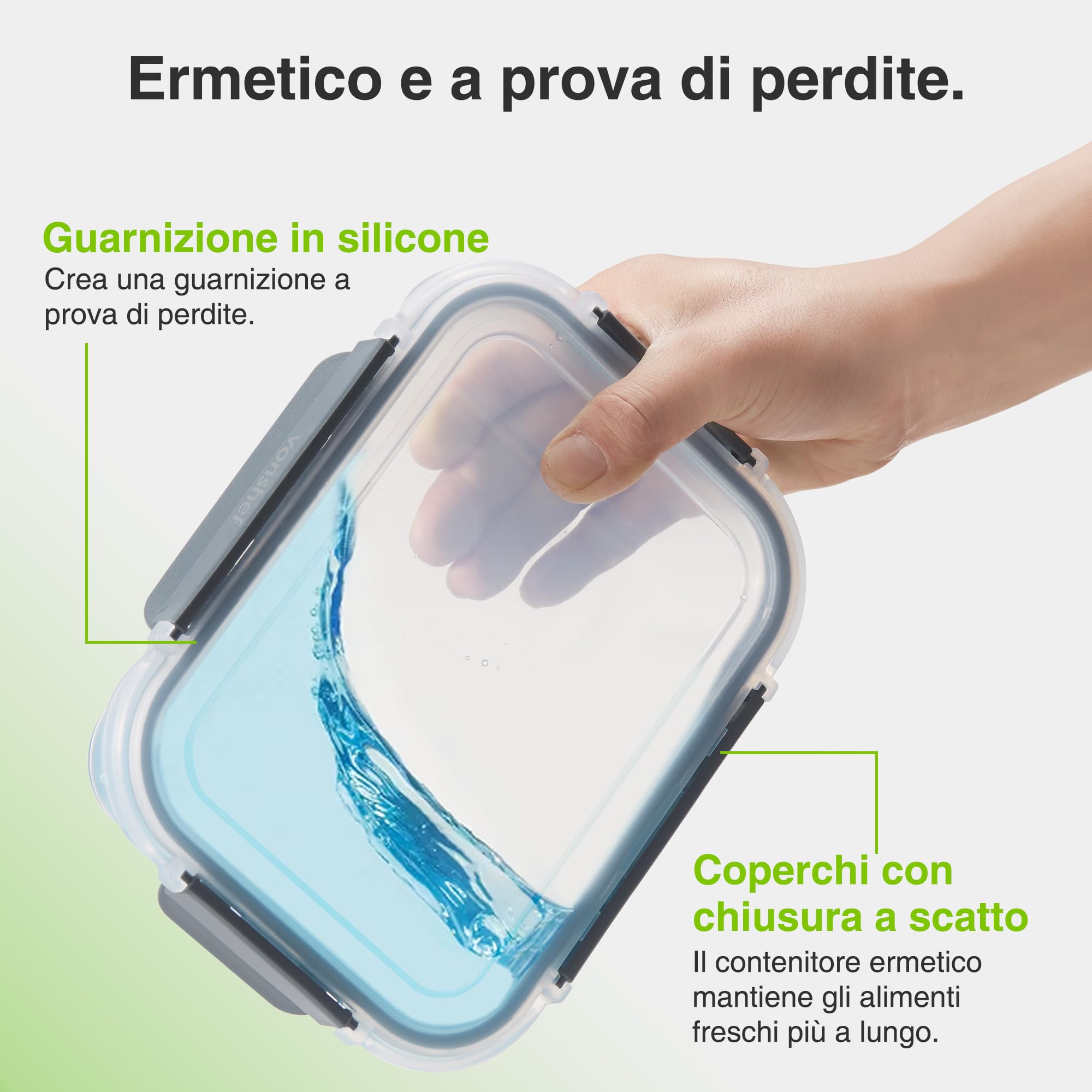 VonShef Contenitori in vetro con coperchi – set da 10 lunch box per meal prep da 1 L e 370 ml, adatti a forno e lavastoviglie, sigillo ermetico anti-perdita, ideale per batch cooking