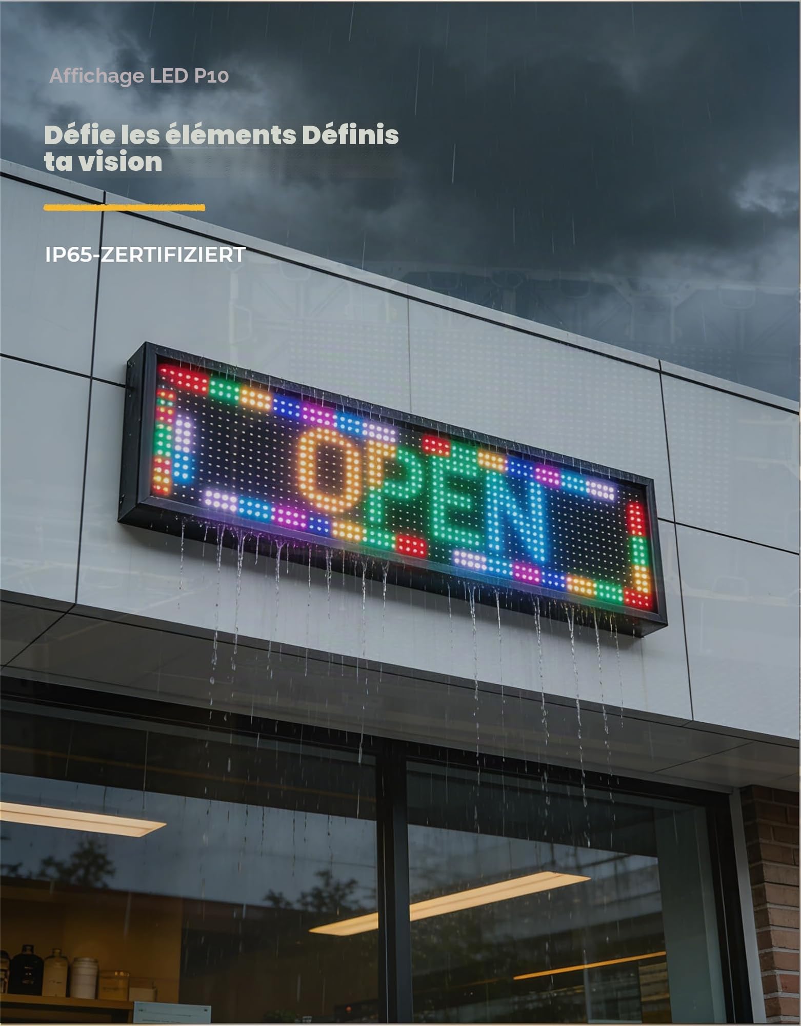 Panneau LED programmable P10 Écran numérique SMD 96 x 16 cm avec effet néon Écran led haute luminosité 4000 cd/m² Panneau publicitaire led IP65 résistant aux intempéries Pour panneaux publicitaires