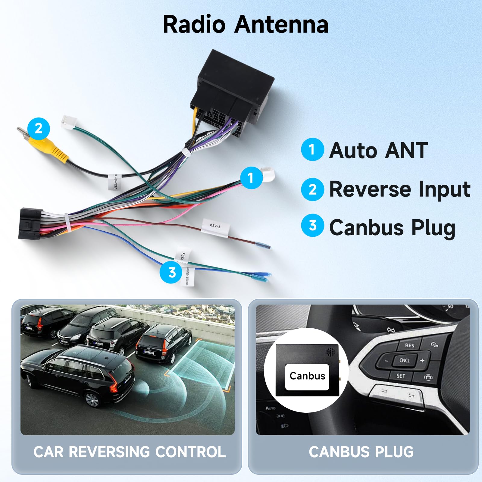 52 Pin Adattatore Cavo Connettore ISO Convertitore Autoradio per VW Golf Passat Tiguan Polo Touran Skoda Seat con Linee di Controllo del Volante e Antenna Radio, Standard Adattatore ISO Cavo 52 Poli