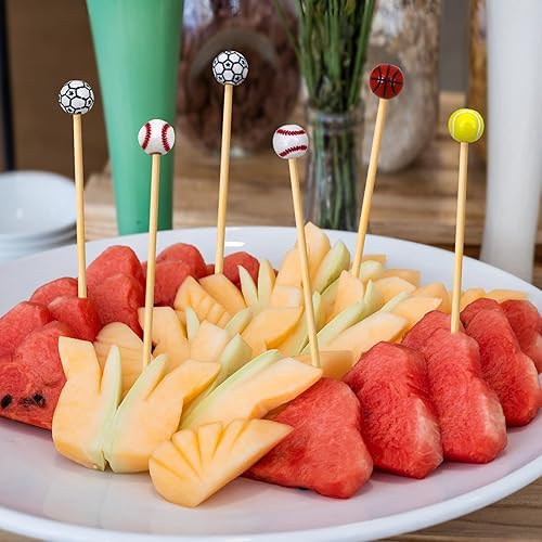 Miniatura 4 de 48 piezas de 4.7 pulgadas con extremo de bola deportiva 3D para cupcakeToppers de cóctel de la Copa del Mundo para fiestas temáticas de béisbol,