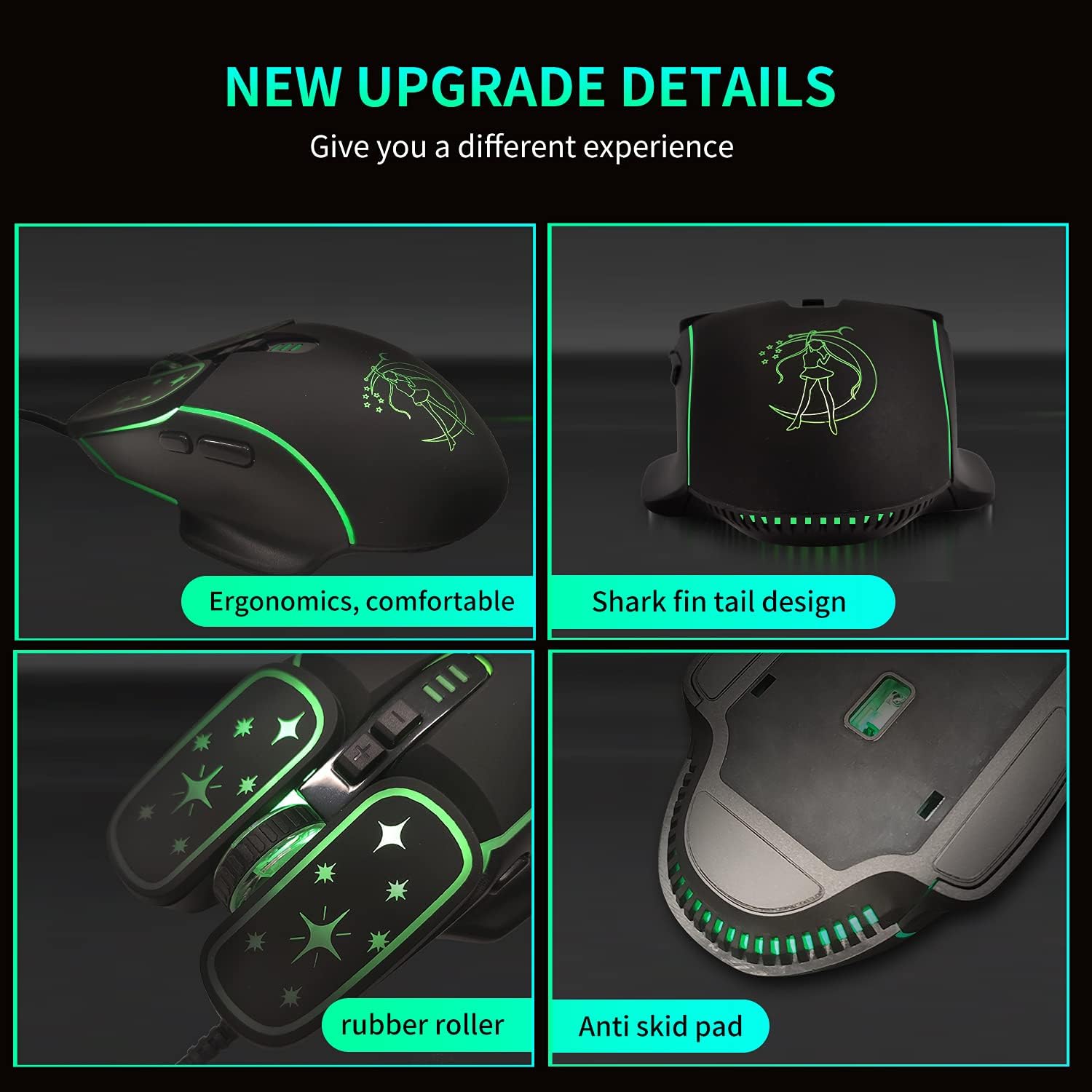 Gaming Mouse,4 Colors Backlit Optical Game Mice Ergonomic USB Wired with 7200 DPI and 6 Buttons 4 Shooting for Computer/Win/Mac/Linux/Andriod/iOS. (Black)