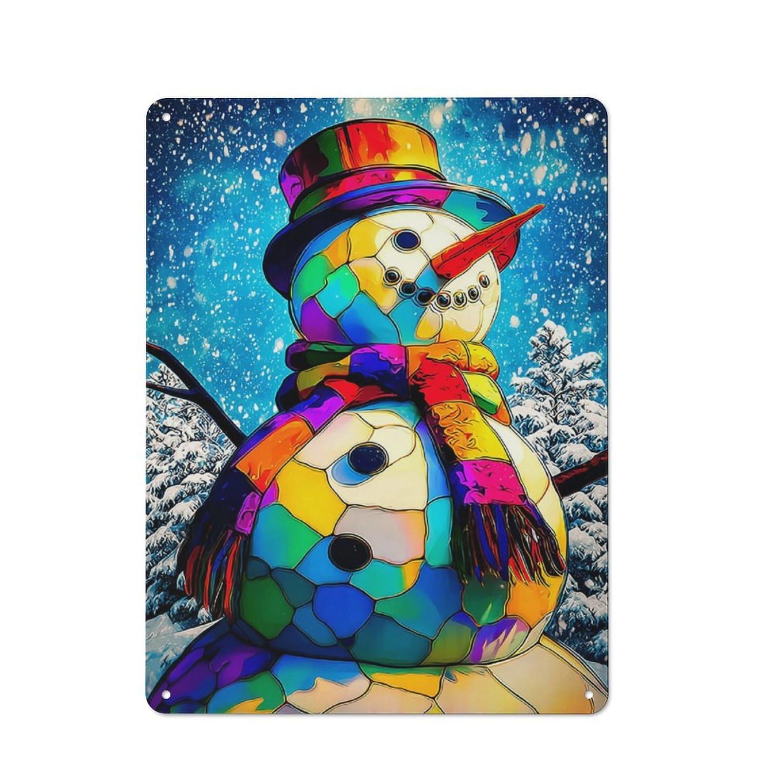 Junmoney Colorful Snowman Winter Scene Country Metal Sign With Design 40X30cm, Farmhouse Farmhouse Wall Decor For Kitchen, Cottage, Porch Or Garden Room