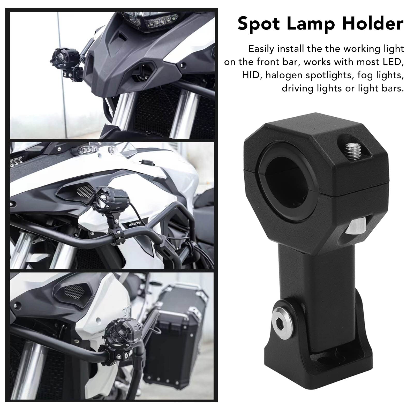 Uchwyt Montażowy Motocykla, Uchwyt Mocujący Reflektor 17 do 33mm Regulowany 360 Stopni Obrotowy Zderzak Uchwyt Lampy do Motocykli Samochody Ciężarówki Ciągniki