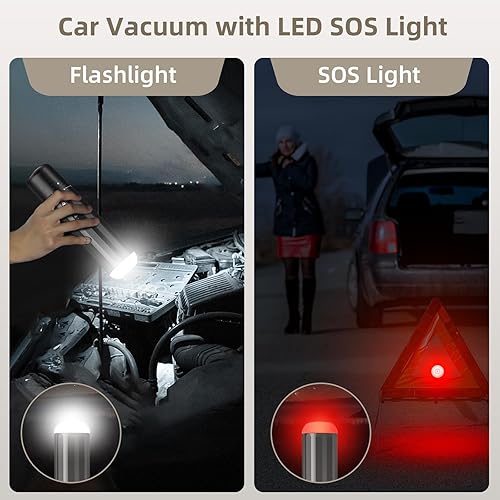 Miniatura 3 de Chuboor Aspiradora de mano, potente aspiradora de automóvil de 13000 PA, de alta potencia, recargable, mini aspiradora portátil con luz LED SOS,