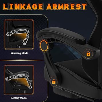 ECOTOUGE Ergonomic Gaming Chair, Video Game Chair with Removable Back Cushion, Gamer Chair with Massage Lumbar Pillow & Footrest, Computer Office Gaming Chair with Reclining Backrest, Black