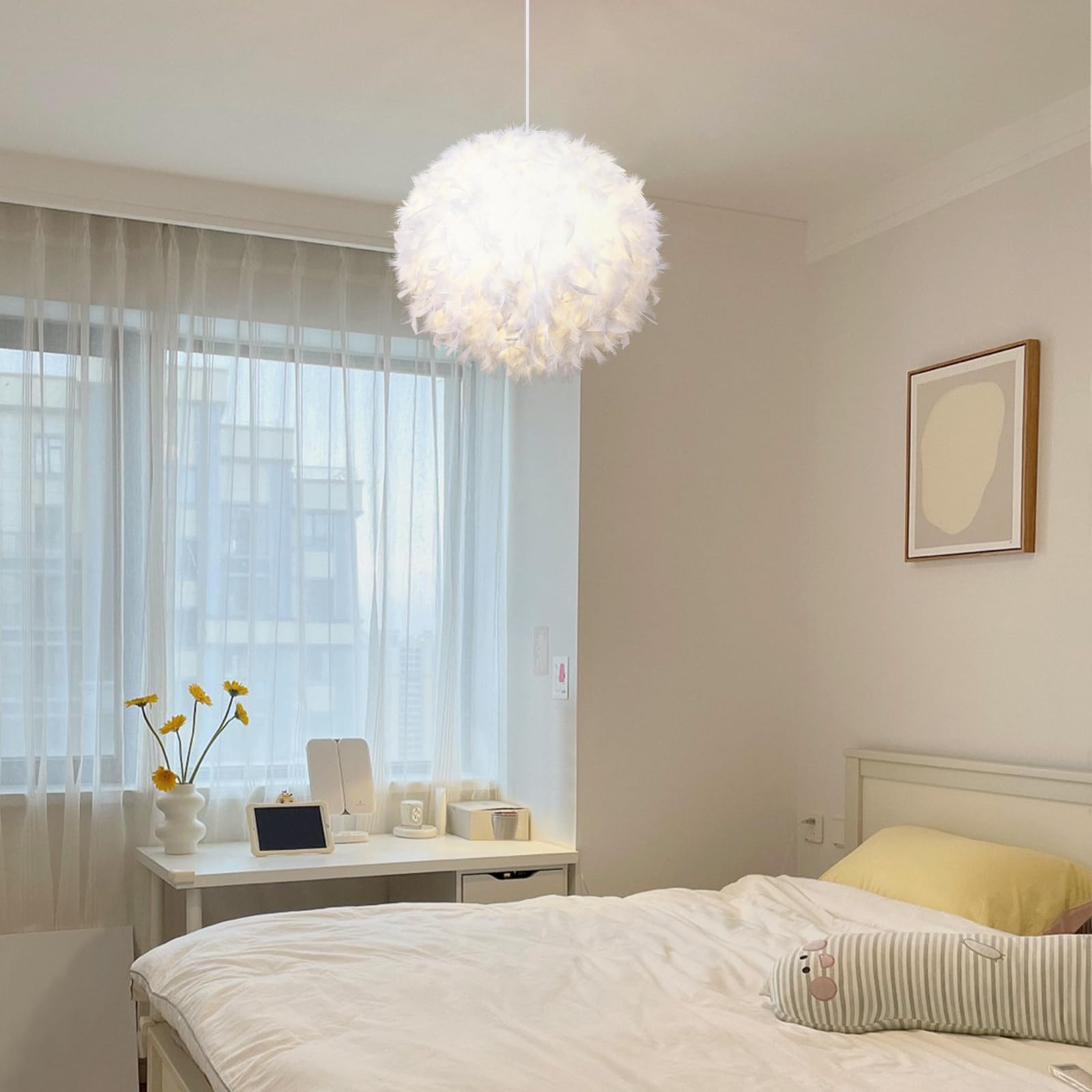 Suspension Plume Abat-Jour Suspension Décorative Moderne Plafond Plume Lampe E27 Socket 40W Convient pour Chambre, Couloir, Salon (Ampoule Non Incluse)