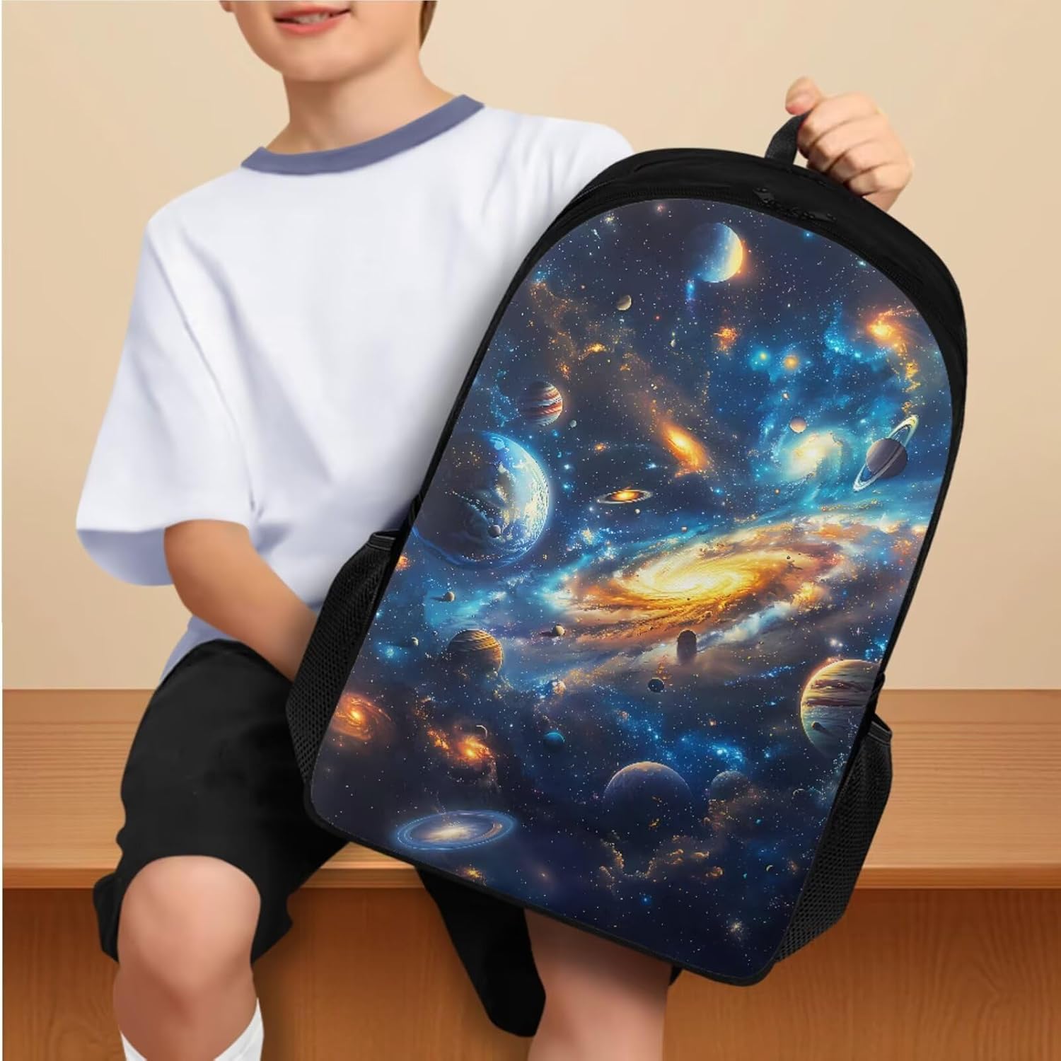Space Galaxy Backpack for Boys Girls Backpack with Lunch Box and Big Pencil Case 3PCS Set Bookbag with Compartments for School Teens 17 inch Large Capacity School Bag with Side Pocket for Kids