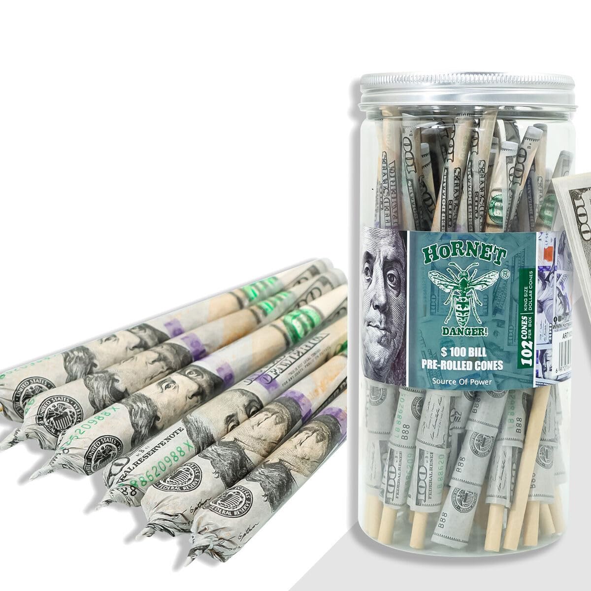 Pre Rolled Cones Dollar King Size, Jar of 102 Pieces Rolling Papers Smoking