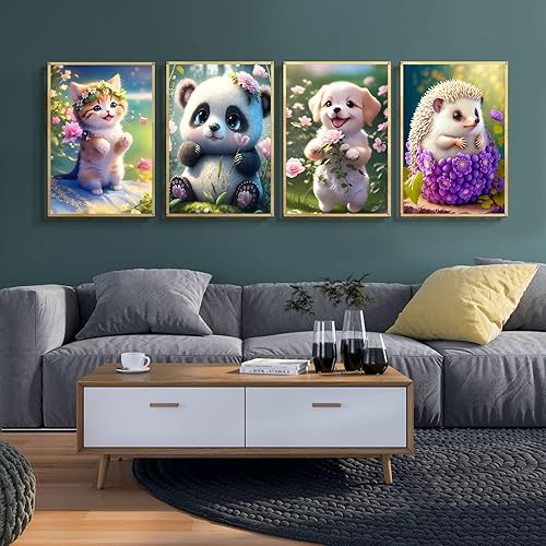 Miniatura 2 de GemZono Paquete de 4 kits de pintura de diamantes para adultos, animales 5D, kits de arte de diamantes para niños, principiantes, arte de gemas de