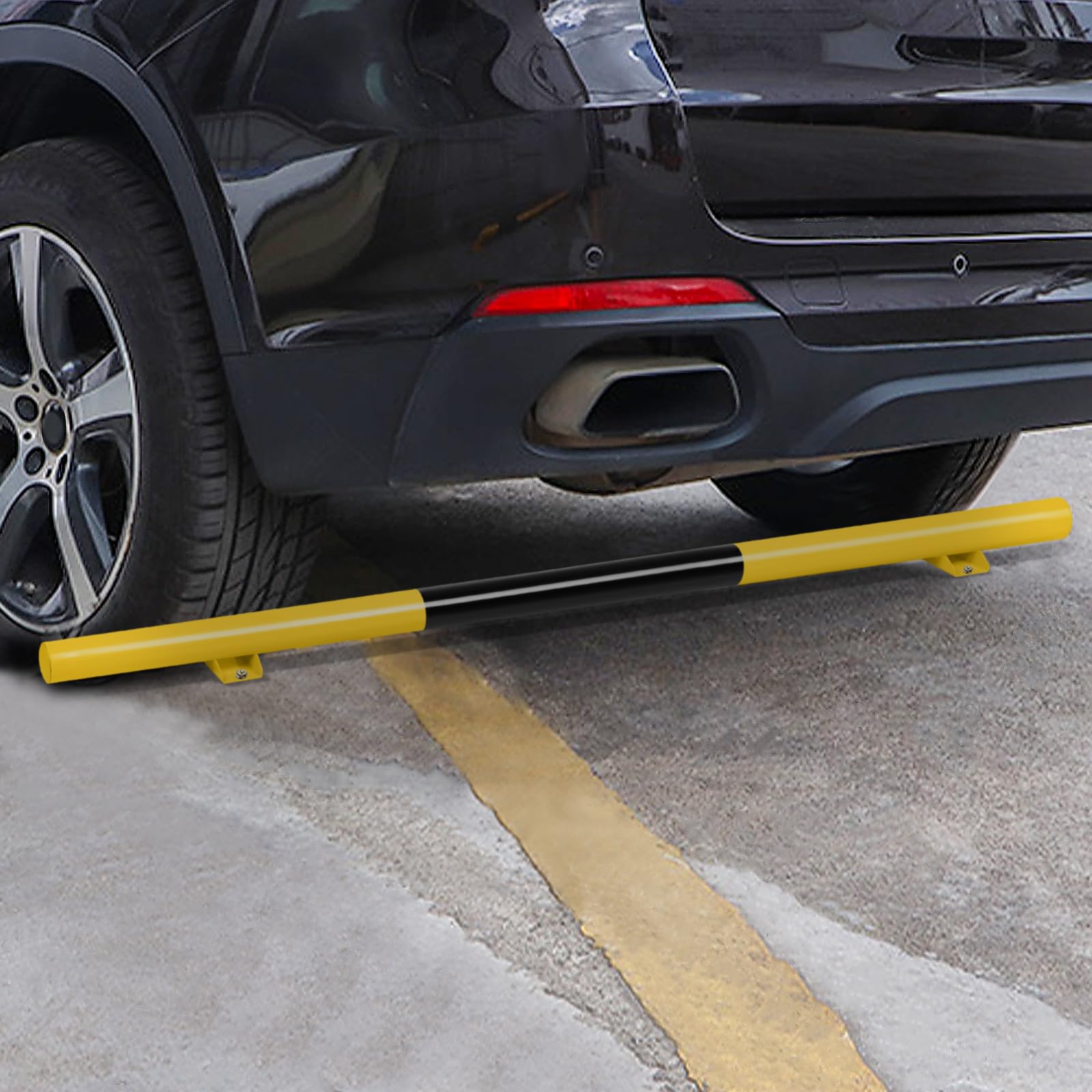 UISEBRT Tope de garaje Anfahrschutz Radstopp-limitación de aparcamiento de acero Asistente de estacionamiento Tope de rueda para estacionamientos comerciales, privados, garajes, Negro-Amarillo
