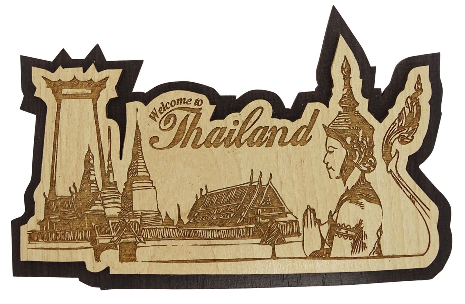 Printtoo Welcome to Thailand Souvenir Engraved Wooden Fridge Magnet Gift Collectibles
