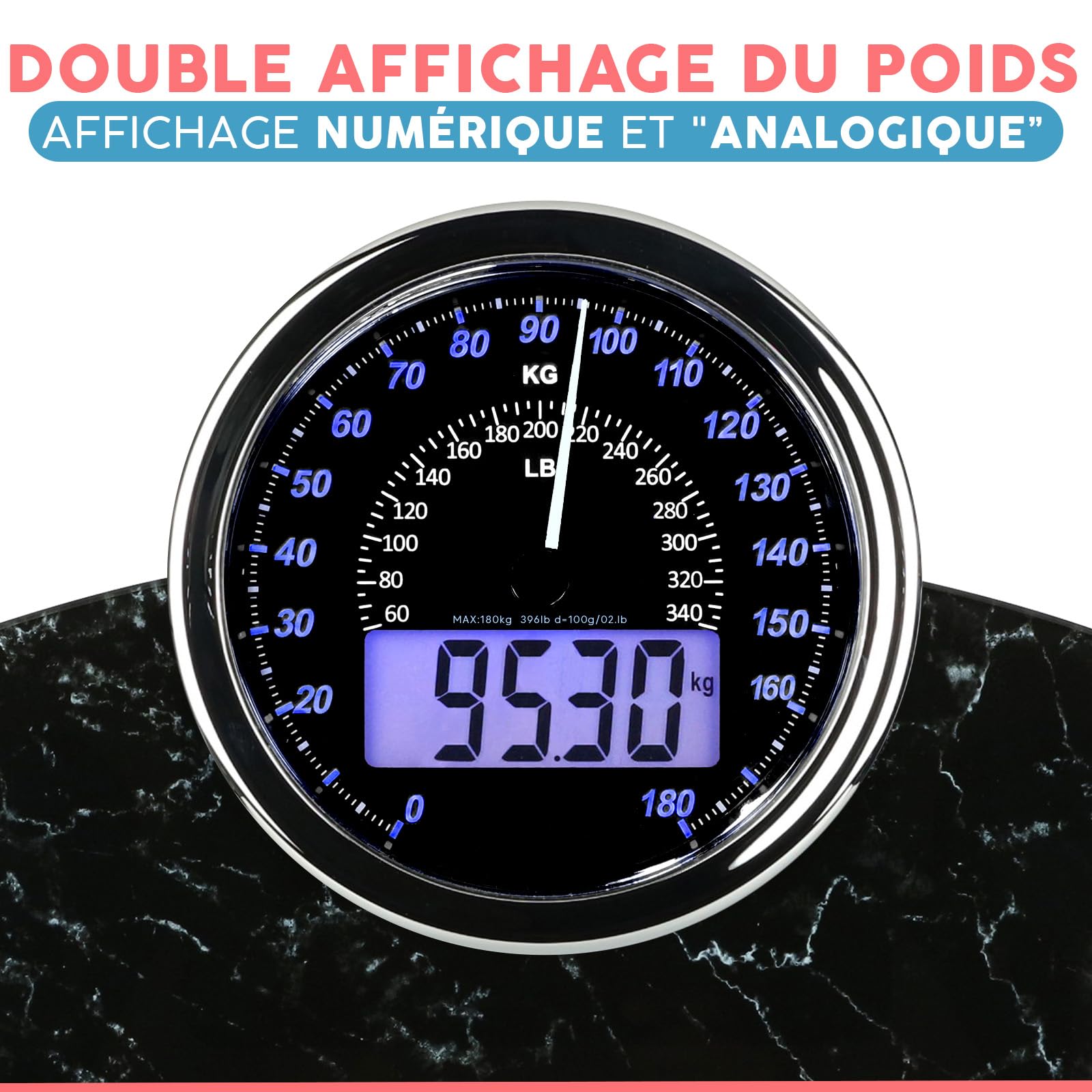 Hybrid Pèse-Personne - Analogique & Digital, Précis jusqu'à 180 kg