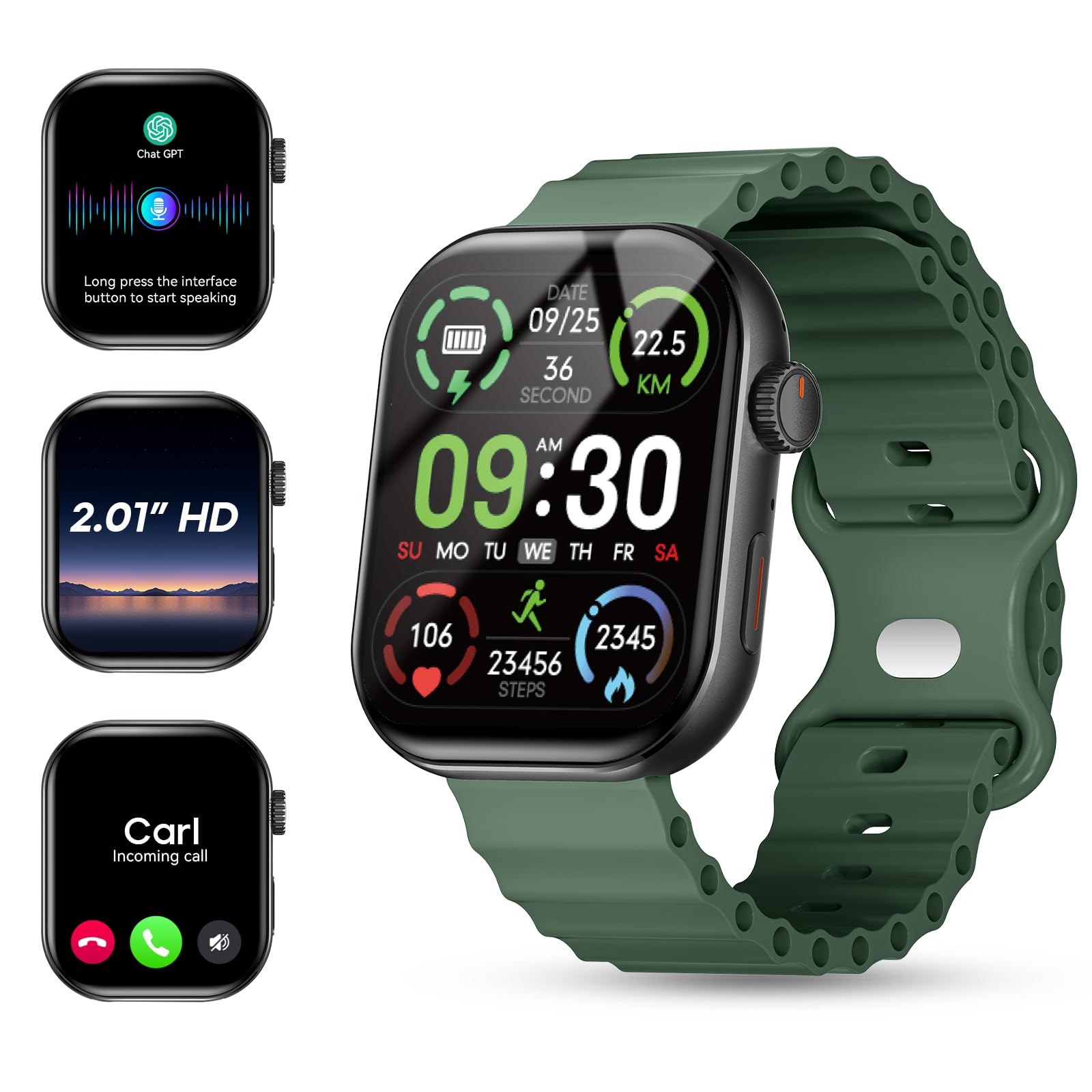 AI Smart Watch with ChatGPT Bluetooth Calling, App AI Dial 2.01" Fitness Tracker, 100+ Modes, Heart Rate Sleep Calorie Monitor for Men and Women for Android iOS