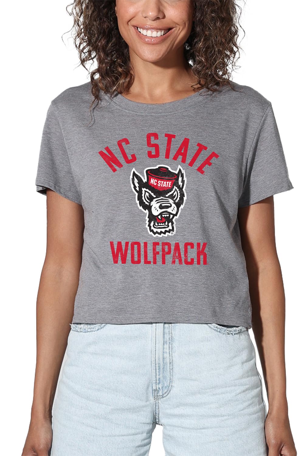 Official Collegiate Large Distressed Logo Women's Apparel Crop Top T-Shirt Collection, Athletic Heather