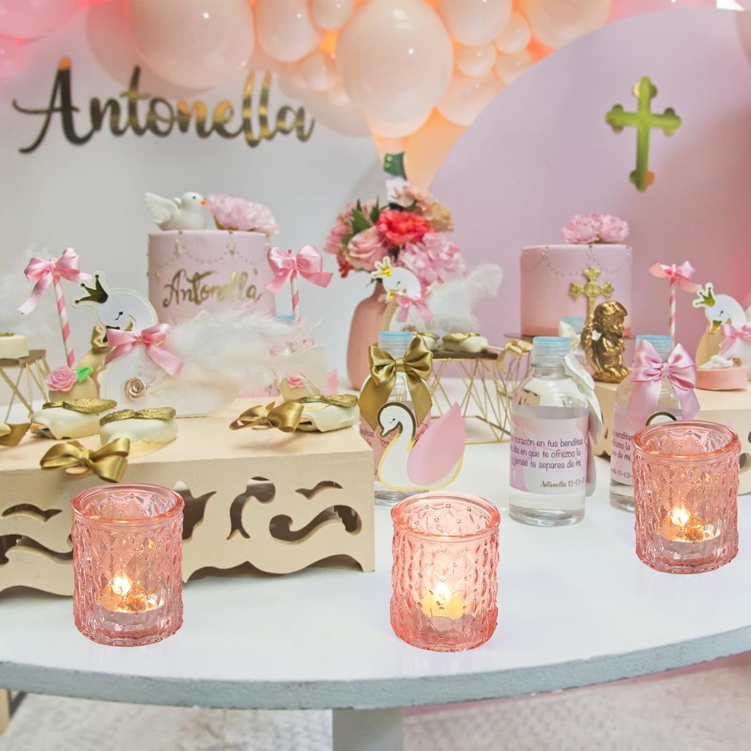 6 Portacandele Votivi In Vetro Rosa Stile Girasole – Altezza 6,9 Cm – Per Matrimoni, Centrotavola Vintage E Decorazioni Casa - 5