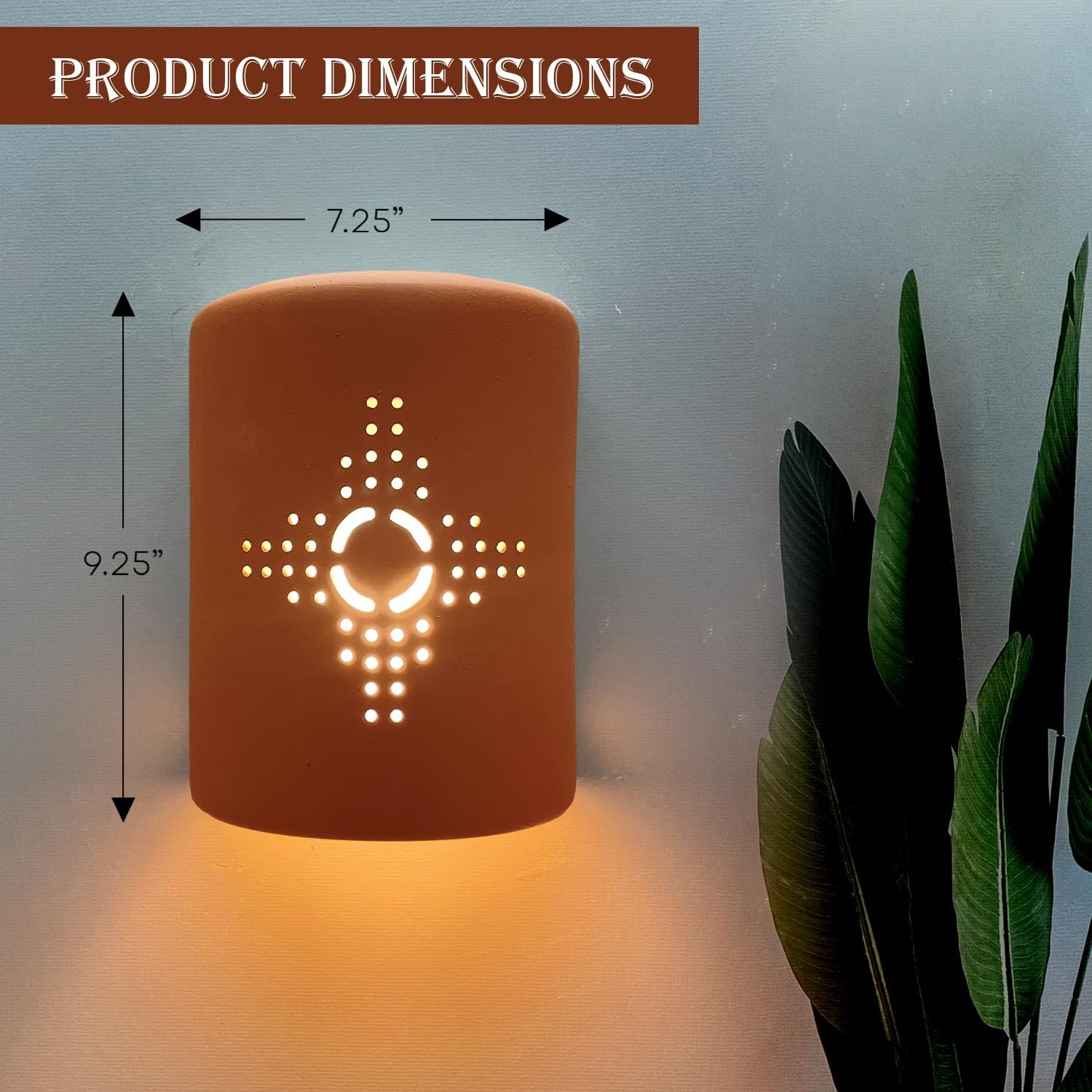 Wall Sconce, Dot Zia (Terracotta) Indoor/Outdoor Ceramic Cylinder Porch Light, Indoor/Outdoor Wall Sconce for Wall Lighting and Exterior Décor Lamp,(100 Watt, 9.25" H x 7.25")