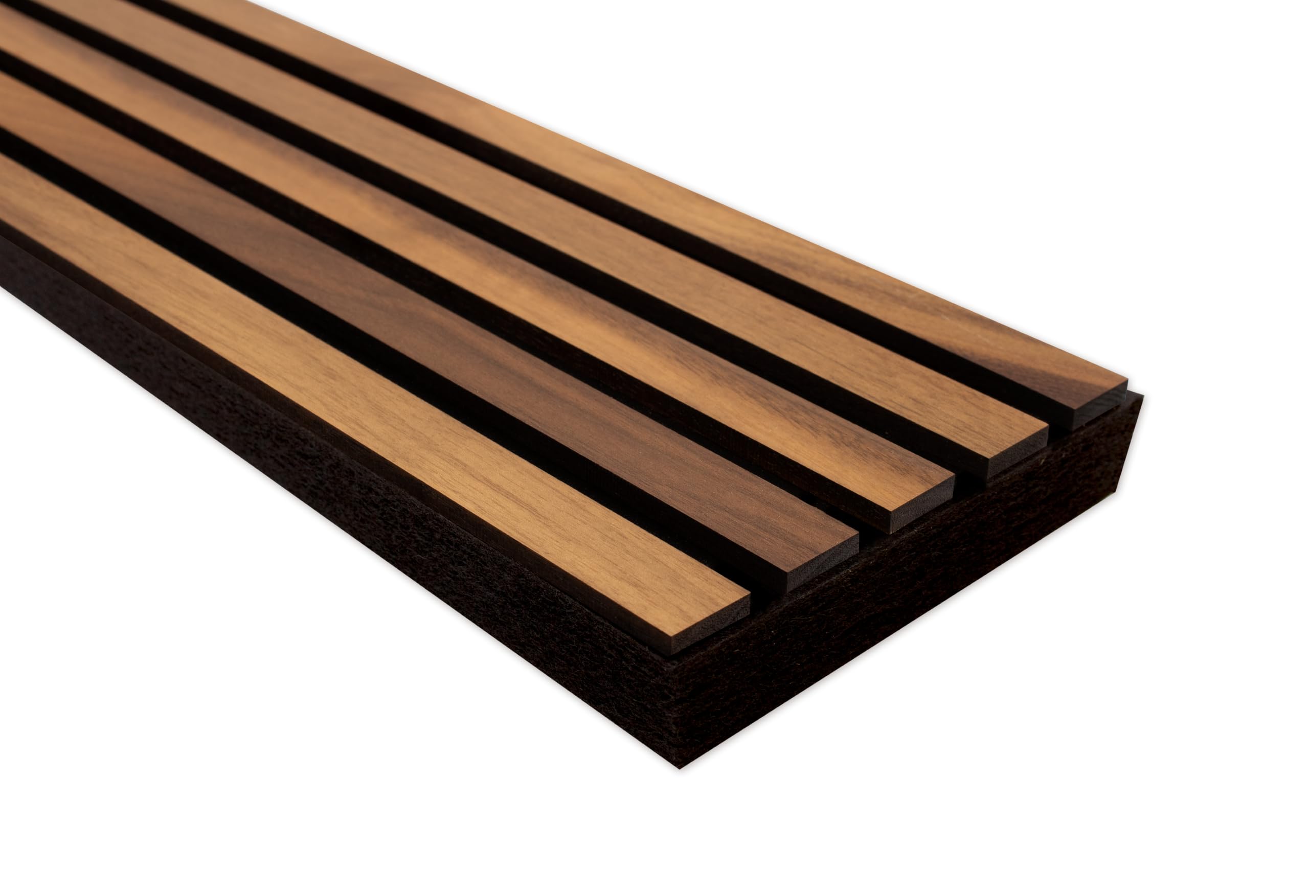 wodewa Akustikpaneel Trend Nussbaum Geölt 120cm | Vollholz Wandverkleidung Durchgehende Lamellen | Schallabsorption Wand & Decke | 9mm flach | Echtholz Akustikplatte | Made in Germany
