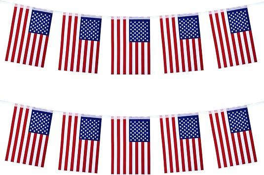 4th of July Outdoor Patriotic Decor 45 Feet String 40 PCS American Flag Pennant Banners for Independence Day Memorial Day & Patriotic Festival Parties