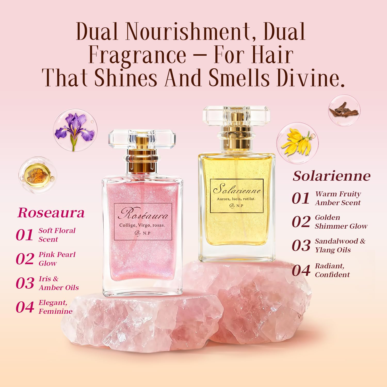 NP NATURES PHILOSOPHY Hair Perfume, Leave-in Hair Serum & Shine Hair Spray for Women, Anti-Frizz, Long Lasting Fragrance, Lightweight Conditioner & Glossier Hair Perfume oils - 2 Pack