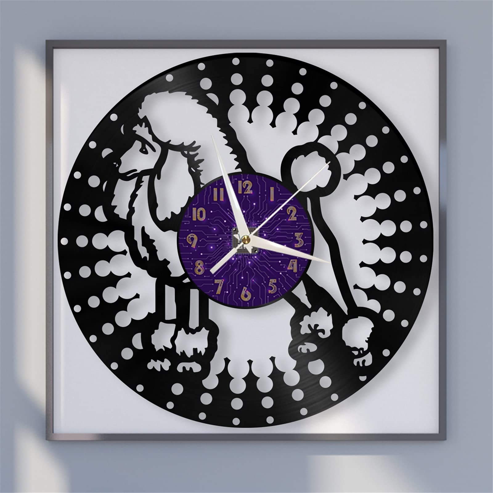 Poodle Dog theme Decorations Vinyl Record Clock for Wall Design,12 Inchs Wall Clock for Living Room Decor,Best Gifts for Men/Women/Children(P-Without LED)