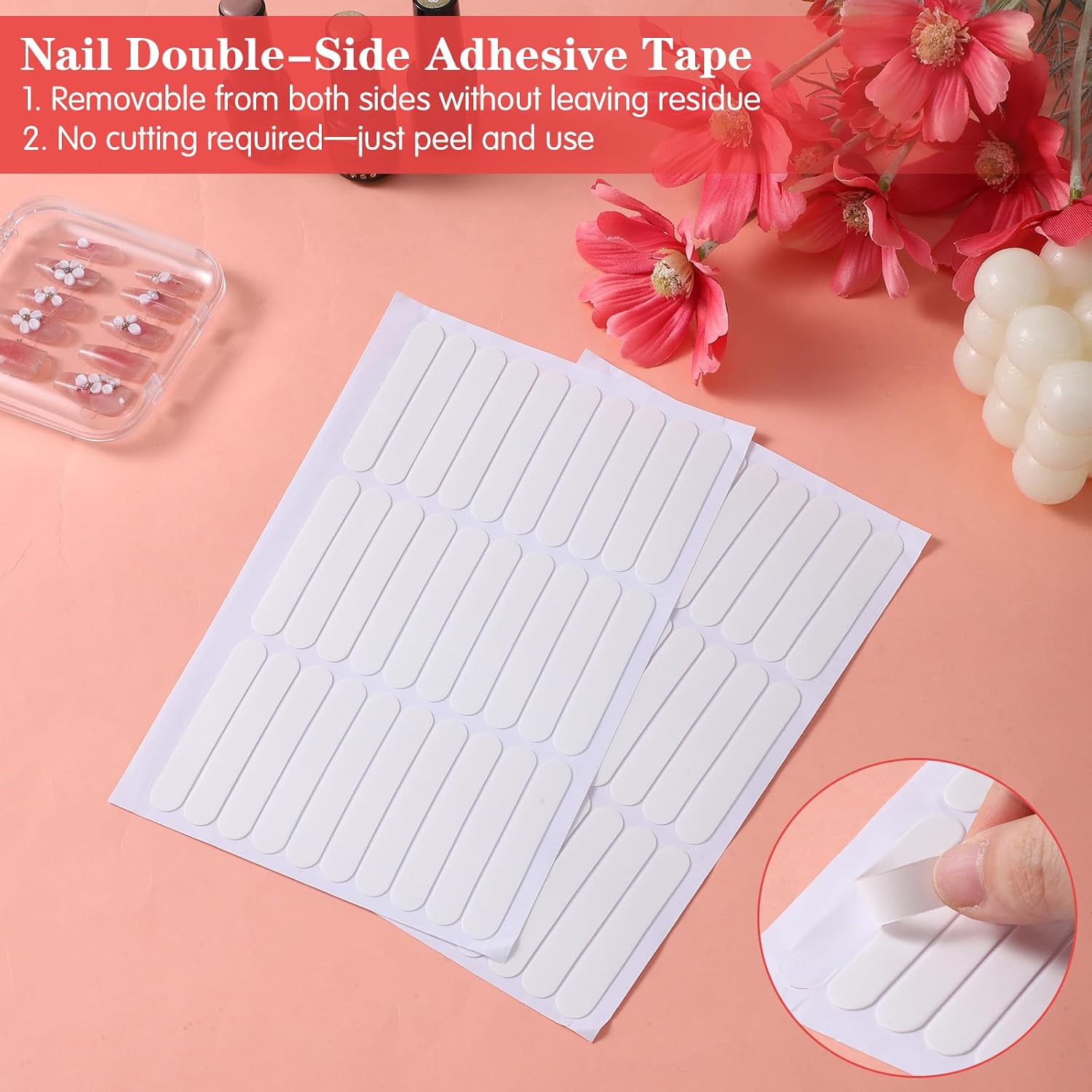 12 Sheets Double Sided Nail Tape, Double Sided Tape for Nails Clear Adhesive Mounting Tapes for Nails Nail-Tapes Nailpackaging Nail Design Salon Supplies Colors Designs Display