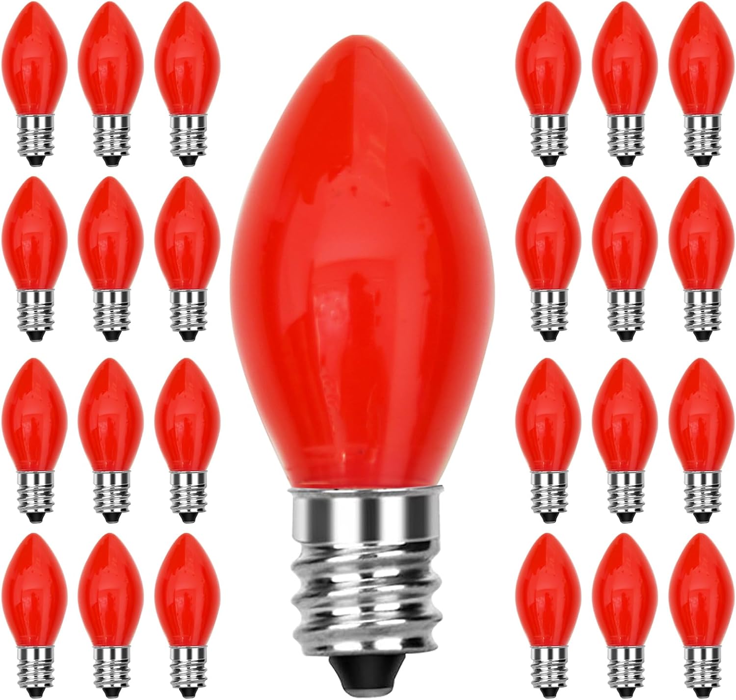 25 Pack C7 LED Christmas Replacement Light Bulb, Red Ceramic Bulbs