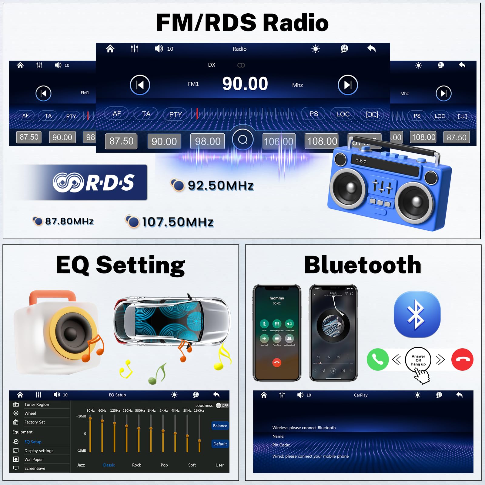 CAMECHO autoradio dab Plus 1 Din met Carplay Android Auto, 7 inch autoscherm met Bluetooth handsfree, Mirror Link FM radio TF/USB/AUX achteruitrijcamera Mic