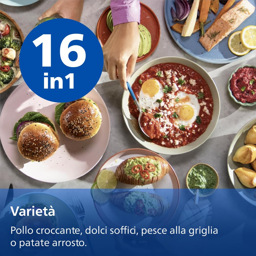Philips Airfryer Serie 3000: Friggitrice ad aria da 6,2L con finestrella, Tec. RapidAir Plus, 16 modalità di cottura, 90% grassi in meno, facile da pulire, touchscreen, risparmio energetico (NA330/00)