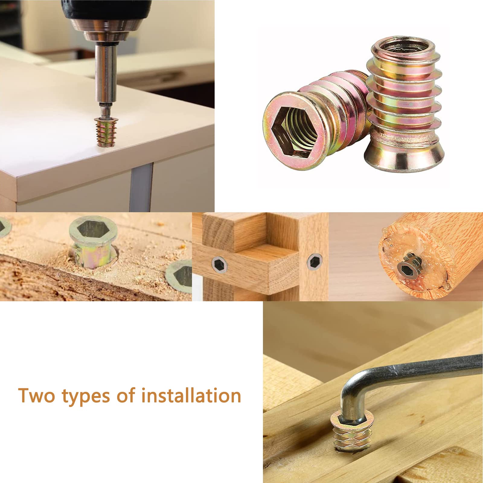 100 Dadi Per Avvitamento In Lega Di Zinco - M4 M5 M6 M8 Per Mobili In Legno | Filettatura Esagonale - Foto 12