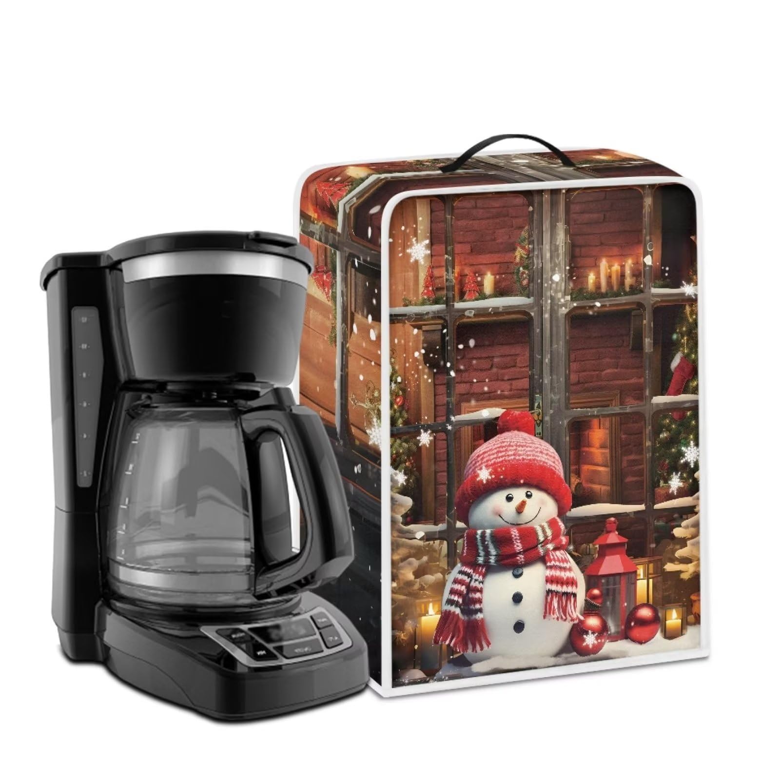 Snowman Christmas Coffee Maker Cover Lightweight Coffee Pot Dust Protection Stain Resistant Small Appliance Cover for Coffee Maker Christmas Decor