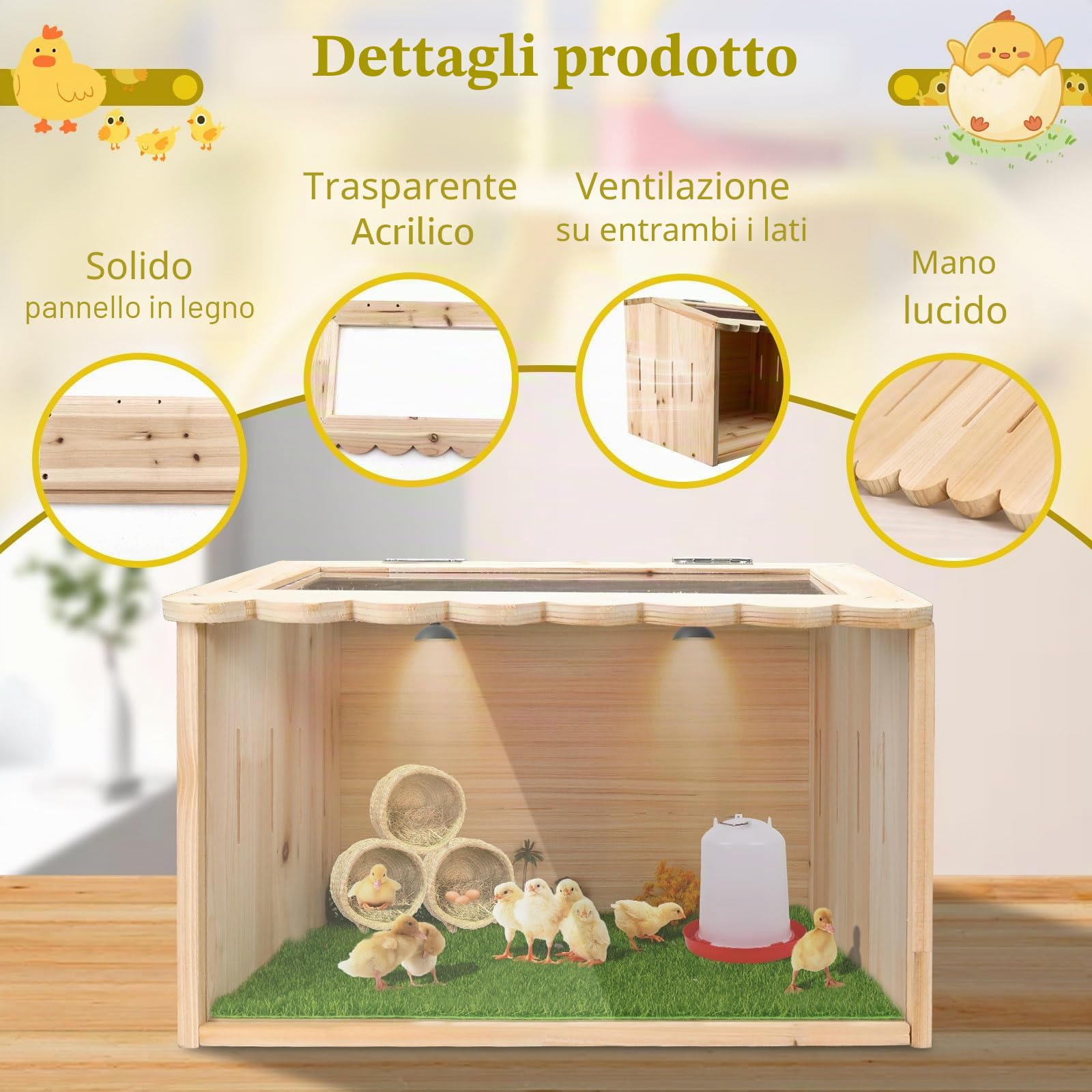 Grande gabbia per polli, 40 x 30 x 30 cm, in legno per pulcini, recinto per animali con copertura per pulcini, criceti, tartarughe, rettili
