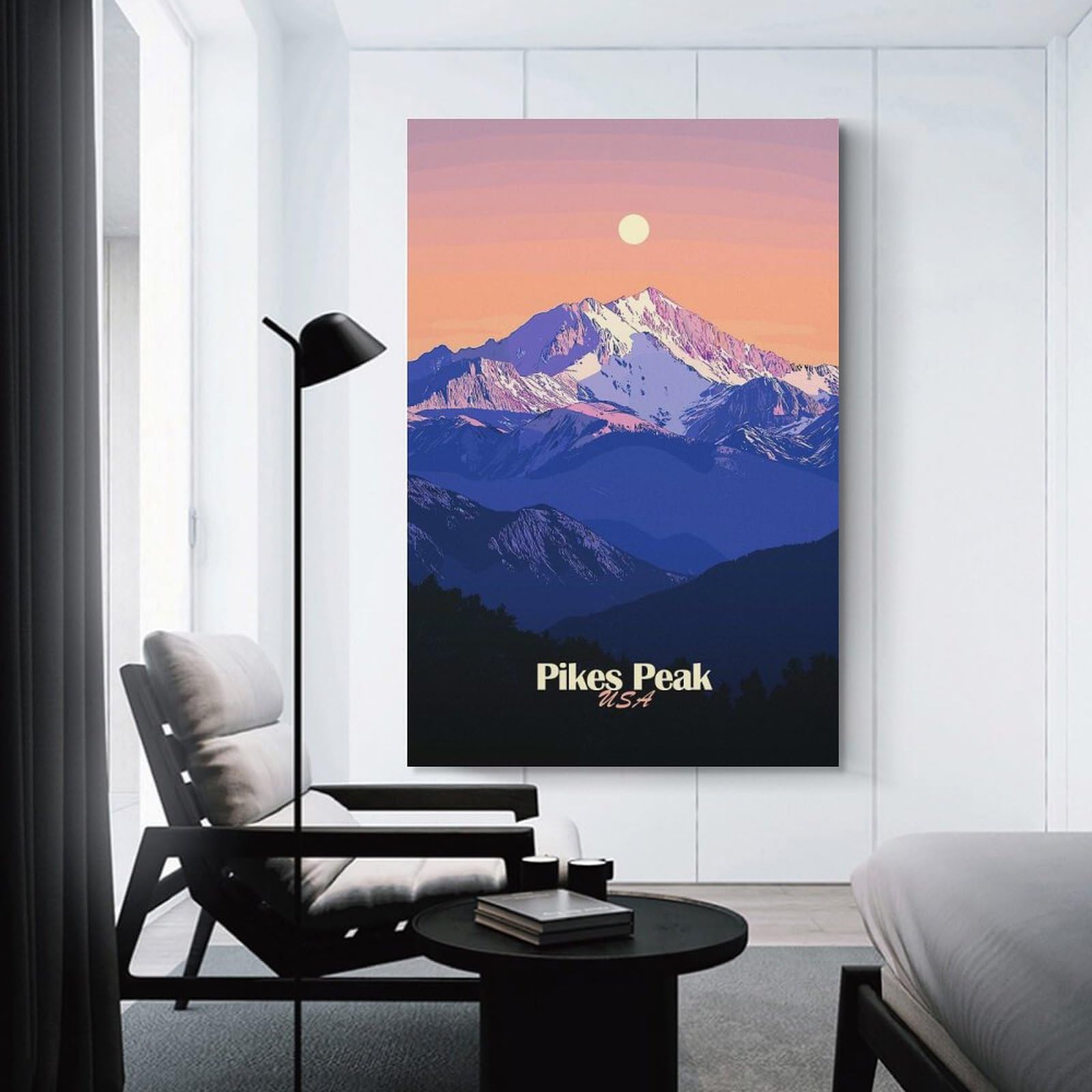 Junmoney Pikes Peak Mountain Sunset Decorative Canvas Print 16x24inch(40x60cm), for Corridors, Hallways Or Apartment Entries, Decorative Wall Art for Narrow Spaces
