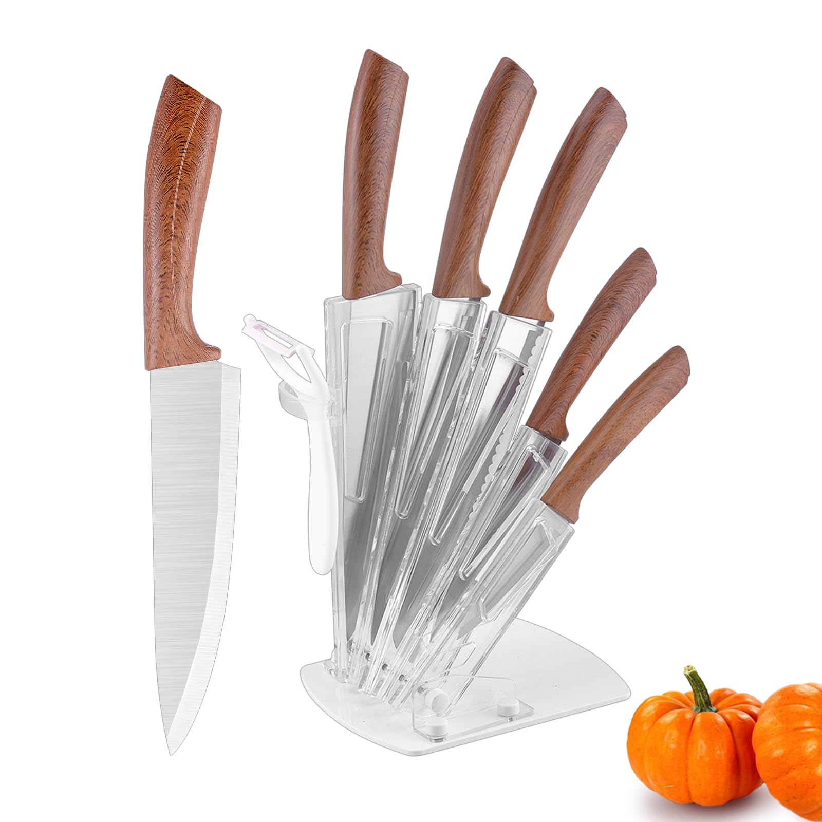 Professional 6-Piece Kitchen Knife Set with Acrylic Block - Knives Set for Kitchen Universal Knife Block Utility Knife
