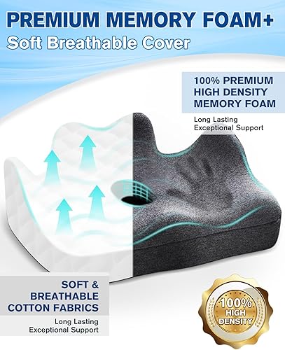 Miniatura 5 de WEEKSUN Cojín para silla de oficina, cojines de asiento de espuma viscoelástica, innovador cojín para aliviar el dolor de hemorroides y coxis, cojín