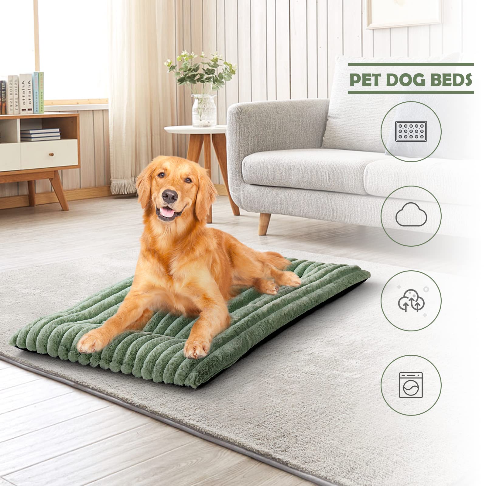 PETCIOSO Super Soft Dog Cat Crate Bed Blanket-Fluffy Pet Bed All Season-Machine Wash & Dryer Friendly-Anti-Slip Pet Beds(24in,Green)