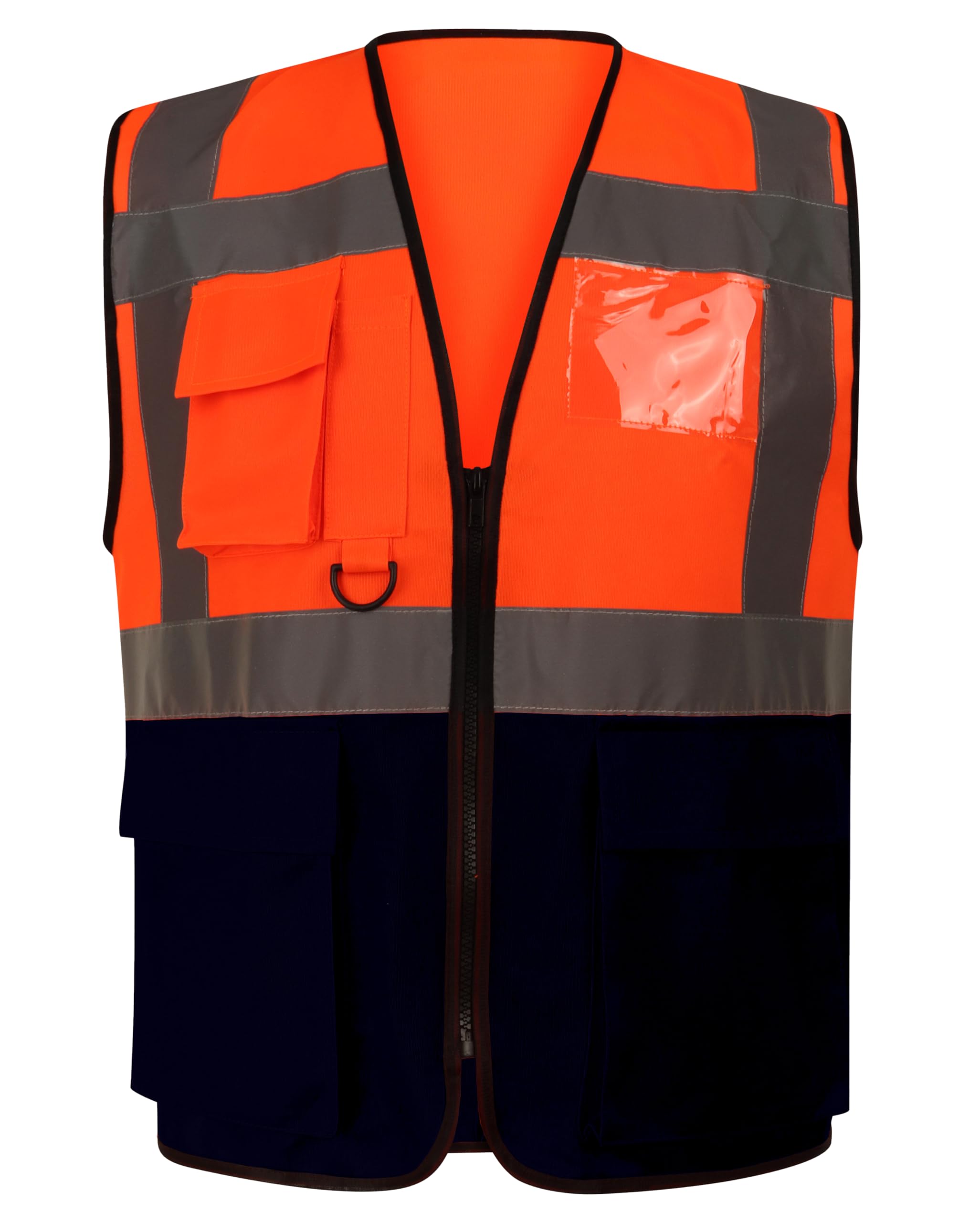 FAIRY BOUTIQUE® Hi Vis Viz Work Utility Sleeveless Executive Zip Vest High Visibility Reflective Safety Security Workwear Double Tape Lightweight Waistcoat Jacket Top (Orange Navy,XL)