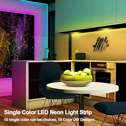 Miniatura 5 de Tira de luces LED de neón, tira de luz de neón regulable, 12 V, 16.4 pies, flexible cortable, cuerda de luz de neón impermeable, tira flexible de