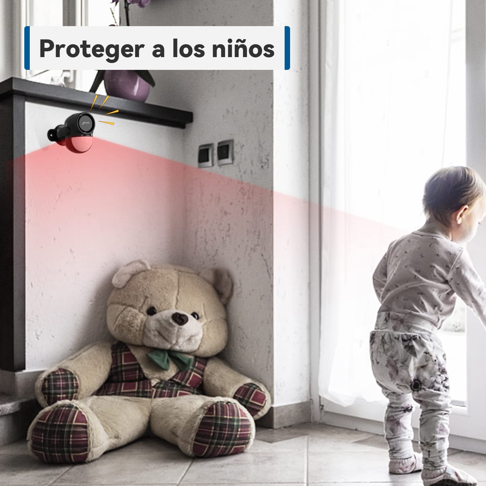 CPVAN Sensor de Movimiento, Sirena Alarma Casa para Puerta, Control Remoto Infrarrojo Sistema de Alarma Antirrobo -125dB -Accionado por Batería -Ideal para Interior de Tienda/Oficina/Casa, Negro