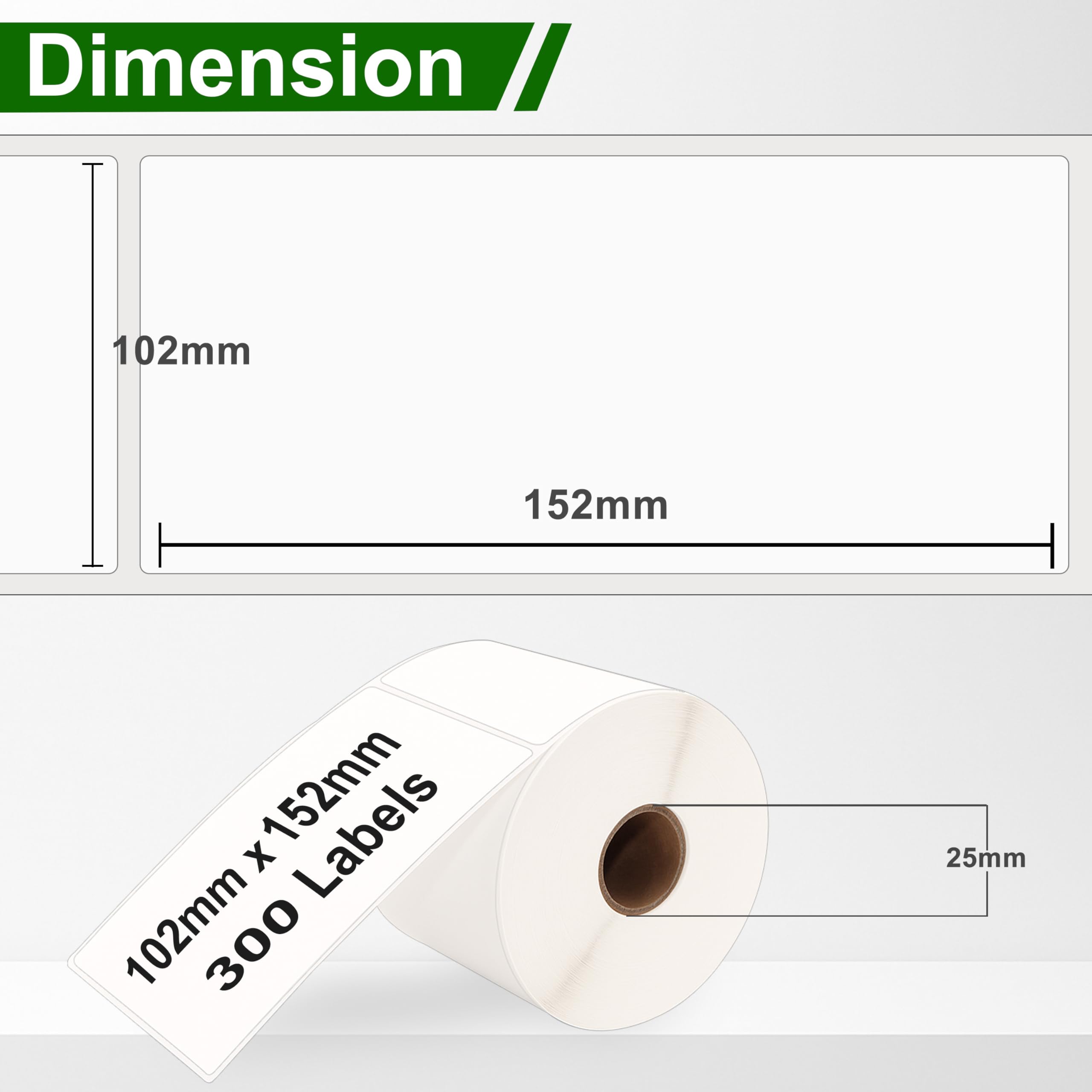 10 Rollen Thermo Versandetiketten 102 x 152 mm 4 x 6 Zoll | Perforiert und unbedruckt Kompatibel mit Zebra und anderen Thermodruckern 300 Etiketten je Rolle 3000 insgesamt