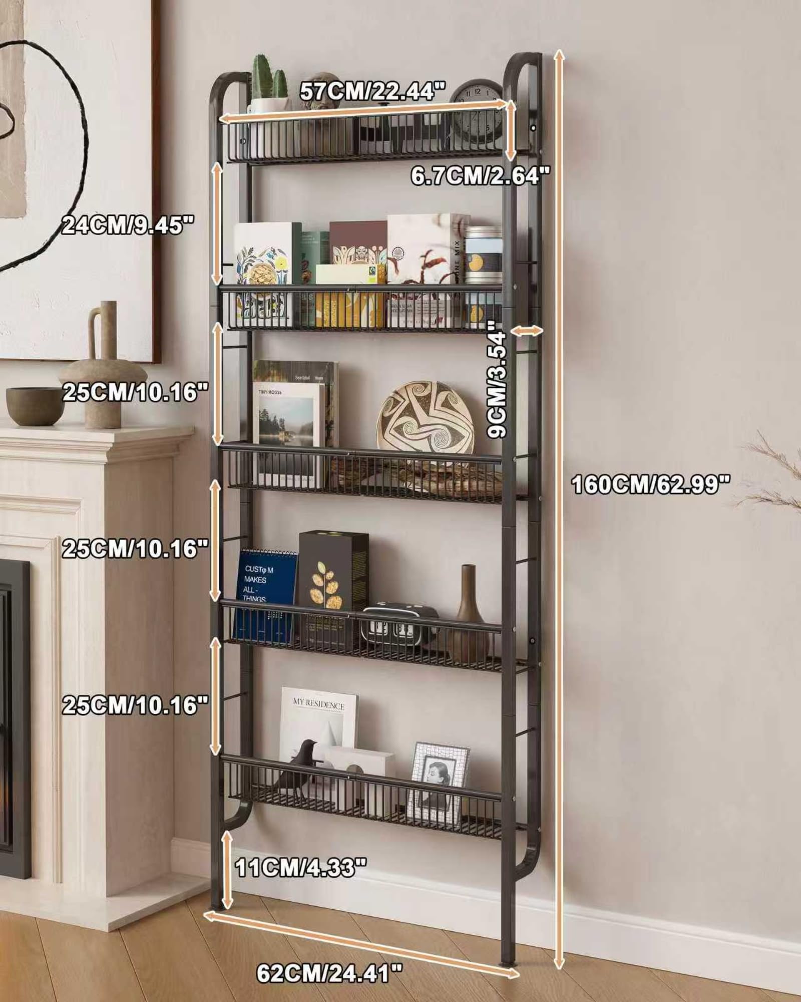 UMDONX Narrow Metal Storage Shelf Behind Door Organiser 5 Tier - Image 2