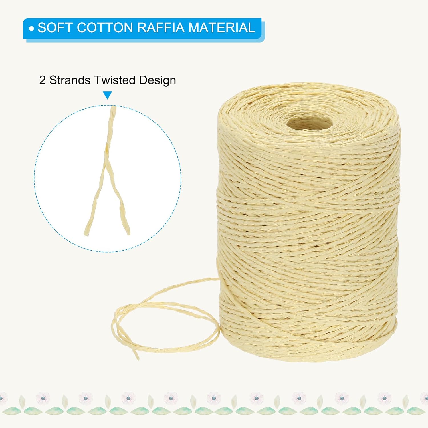 PATIKIL Natural Cotton Raffia Yarn 328 Yard, Crochet Raffia Paper Ribbon for DIY Sun Hat Beach Bag Crochet Yarn Wrapping Knitting, Khaki