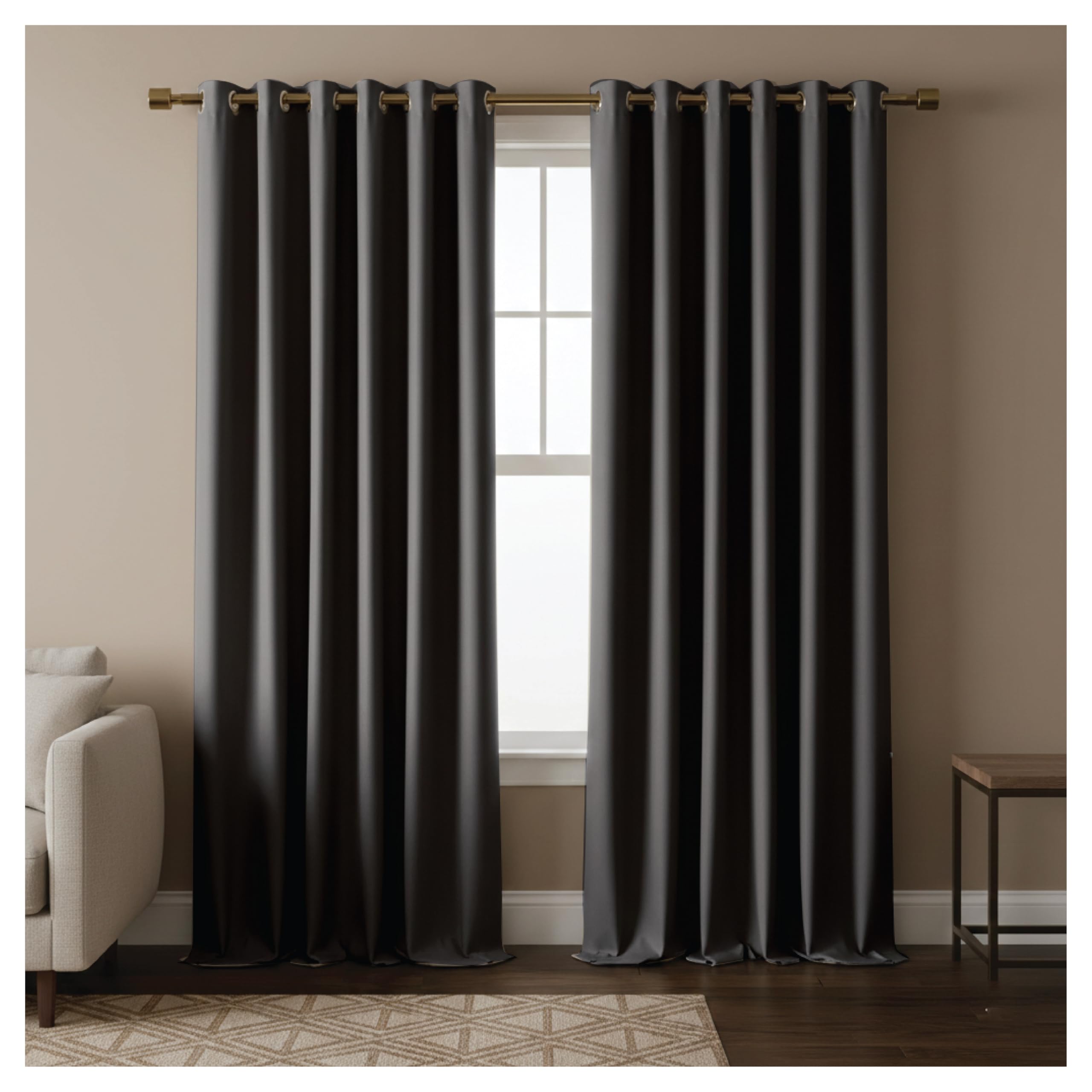 REHAN & CO Thermal Insulated Black out Ring Top Eyelet Curtain Charcoal W 46" x L 90" (2 Panels) for Bedroom/Living Room, Black out super soft window curtains & drapes